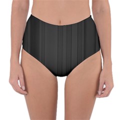 Pitch Black Color Stripes Reversible High-Waist Bikini Bottoms