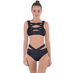 Pitch Black Color Stripes Bandaged Up Bikini Set 