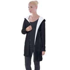 Pitch Black Color Stripes Longline Hooded Cardigan