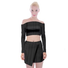 Pitch Black Color Stripes Off Shoulder Top with Mini Skirt Set