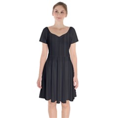 Pitch Black Color Stripes Short Sleeve Bardot Dress