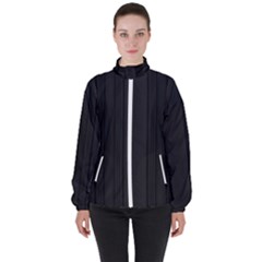 Pitch Black Color Stripes Women s High Neck Windbreaker