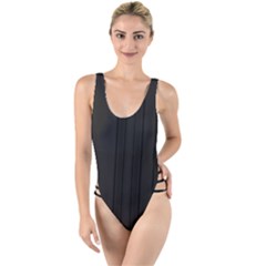 Pitch Black Color Stripes High Leg Strappy Swimsuit