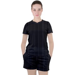 Pitch Black Color Stripes Women s Tee and Shorts Set