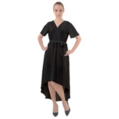 Pitch Black Color Stripes Front Wrap High Low Dress