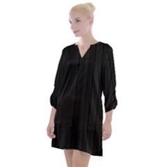 Pitch Black Color Stripes Open Neck Shift Dress