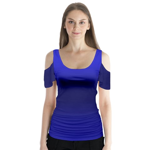 Cobalt Blue Gradient Ombre Color Butterfly Sleeve Cutout Tee  by SpinnyChairDesigns