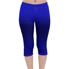 Cobalt Blue Gradient Ombre Color Velvet Capri Leggings  by SpinnyChairDesigns