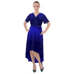 Cobalt Blue Gradient Ombre Color Front Wrap High Low Dress by SpinnyChairDesigns