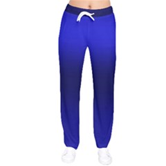 Cobalt Blue Gradient Ombre Color Women Velvet Drawstring Pants by SpinnyChairDesigns