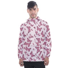 Blush Pink Color Butterflies Men s Front Pocket Pullover Windbreaker by SpinnyChairDesigns