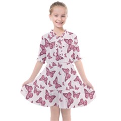 Blush Pink Color Butterflies Kids  All Frills Chiffon Dress by SpinnyChairDesigns