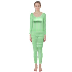 Mint Green White Stripes Long Sleeve Catsuit by SpinnyChairDesigns
