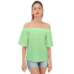 Mint Green White Stripes Off Shoulder Short Sleeve Top by SpinnyChairDesigns