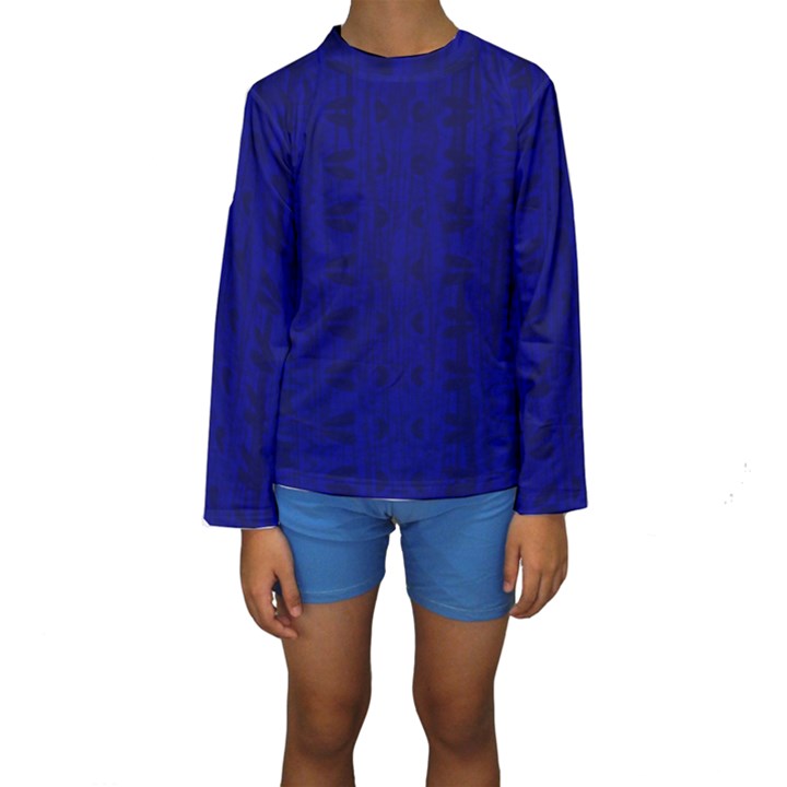 Cobalt Blue Color Batik Kids  Long Sleeve Swimwear