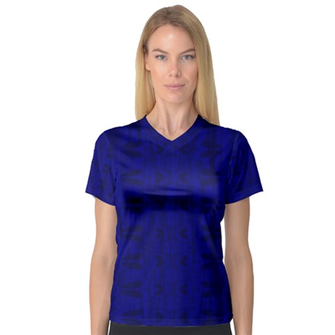 Cobalt Blue Color Batik V-neck Sport Mesh Tee by SpinnyChairDesigns