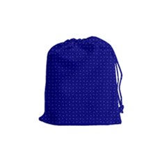 Navy Blue Color Polka Dots Drawstring Pouch (medium) by SpinnyChairDesigns