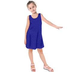 Navy Blue Color Polka Dots Kids  Sleeveless Dress by SpinnyChairDesigns