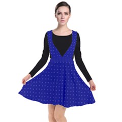 Navy Blue Color Polka Dots Plunge Pinafore Dress by SpinnyChairDesigns