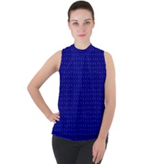 Navy Blue Color Polka Dots Mock Neck Chiffon Sleeveless Top by SpinnyChairDesigns