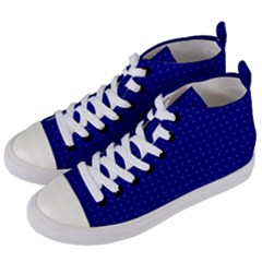 Navy Blue Color Polka Dots Women s Mid-top Canvas Sneakers by SpinnyChairDesigns