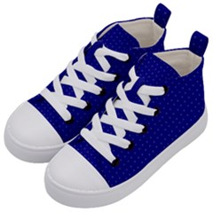 Navy Blue Color Polka Dots Kids  Mid-top Canvas Sneakers by SpinnyChairDesigns