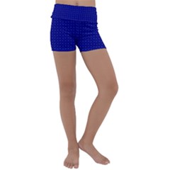 Navy Blue Color Polka Dots Kids  Lightweight Velour Yoga Shorts by SpinnyChairDesigns
