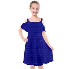 Navy Blue Color Polka Dots Kids  Cut Out Shoulders Chiffon Dress by SpinnyChairDesigns