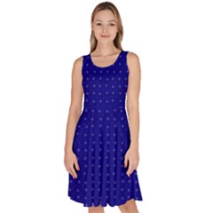 Navy Blue Color Polka Dots Knee Length Skater Dress With Pockets by SpinnyChairDesigns