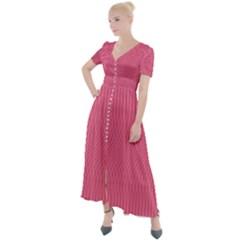 Blush Pink Color Stripes Button Up Short Sleeve Maxi Dress by SpinnyChairDesigns