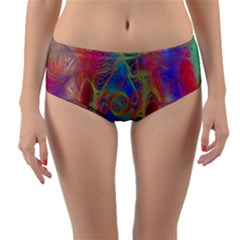 Boho Tie Dye Rainbow Reversible Mid-waist Bikini Bottoms by SpinnyChairDesigns