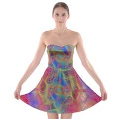 Boho Tie Dye Rainbow Strapless Bra Top Dress by SpinnyChairDesigns