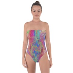 Boho Tie Dye Rainbow Tie Back One Piece Swimsuit by SpinnyChairDesigns