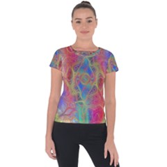 Boho Tie Dye Rainbow Short Sleeve Sports Top  by SpinnyChairDesigns