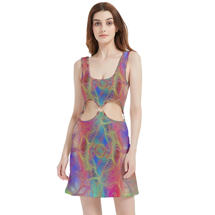Boho Tie Dye Rainbow Velvet Cutout Dress
