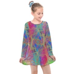 Boho Tie Dye Rainbow Kids  Long Sleeve Dress by SpinnyChairDesigns