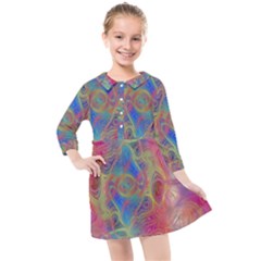 Boho Tie Dye Rainbow Kids  Quarter Sleeve Shirt Dress by SpinnyChairDesigns