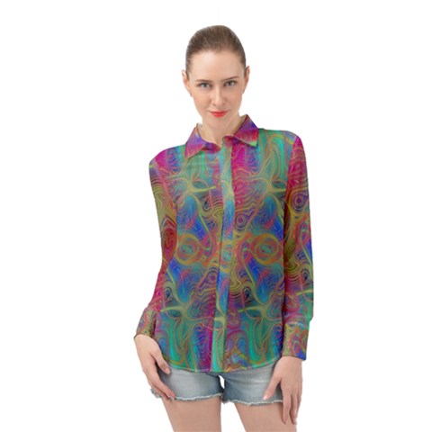 Boho Tie Dye Rainbow Long Sleeve Chiffon Shirt by SpinnyChairDesigns