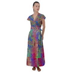 Boho Tie Dye Rainbow Flutter Sleeve Maxi Dress by SpinnyChairDesigns