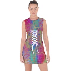 Boho Tie Dye Rainbow Lace Up Front Bodycon Dress by SpinnyChairDesigns