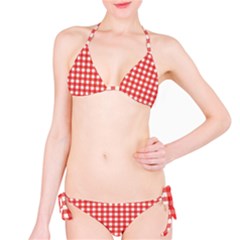 Red White Gingham Plaid Classic Bikini Set by SpinnyChairDesigns
