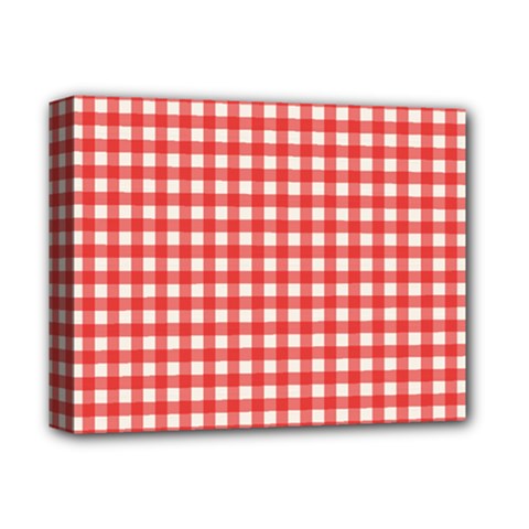 Red White Gingham Plaid Deluxe Canvas 14  X 11  (stretched) by SpinnyChairDesigns