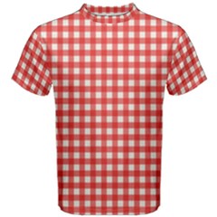 Red White Gingham Plaid Men s Cotton Tee by SpinnyChairDesigns