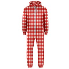 Red White Gingham Plaid Hooded Jumpsuit (men)  by SpinnyChairDesigns