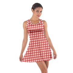 Red White Gingham Plaid Cotton Racerback Dress by SpinnyChairDesigns