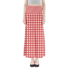 Red White Gingham Plaid Full Length Maxi Skirt by SpinnyChairDesigns