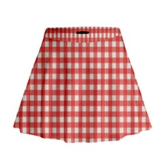 Red White Gingham Plaid Mini Flare Skirt by SpinnyChairDesigns