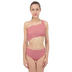 Red White Gingham Plaid Spliced Up Two Piece Swimsuit by SpinnyChairDesigns