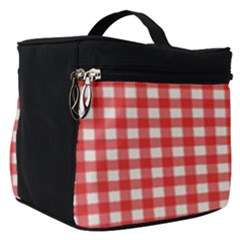 Red White Gingham Plaid Make Up Travel Bag (small) by SpinnyChairDesigns