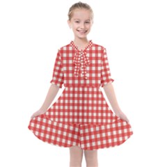 Red White Gingham Plaid Kids  All Frills Chiffon Dress by SpinnyChairDesigns